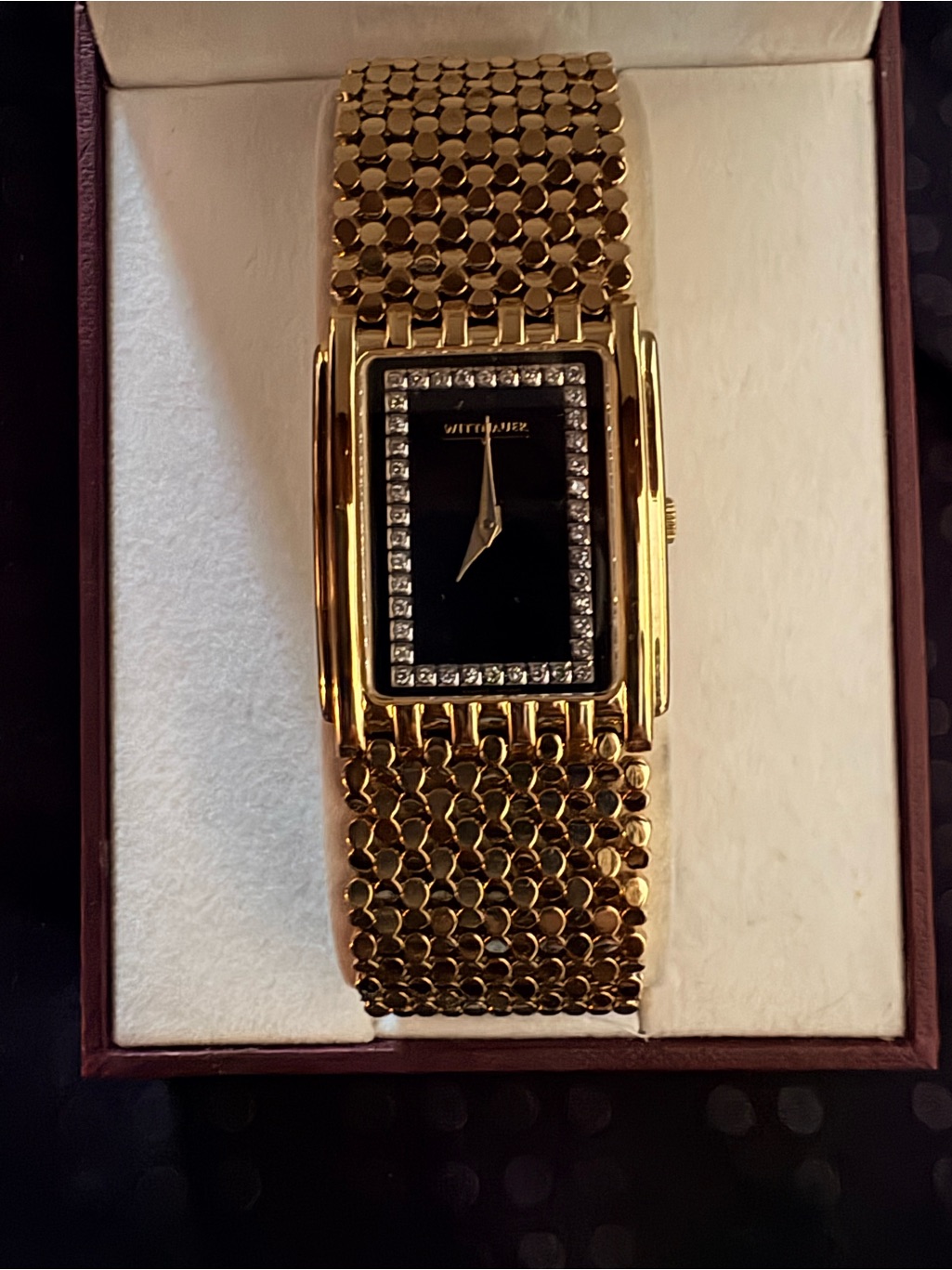 Wittnauer Gold Tone Bracelet Watch With Black Dial And Crystal Accents